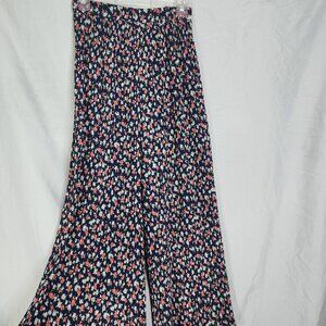 ANGELA FASHION Size 9 Ditsy‎ Floral Plisse Pleated Elastic Waist Wide Leg Pants